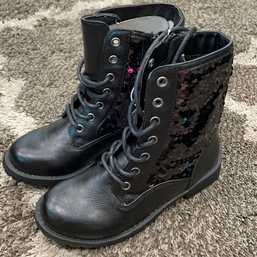 New flip sequin combat boots